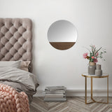 Contemporary Round Wall Mirror With Wooden Detailing