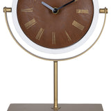 Golden Brown Faux Leather Table Or Desk Clock