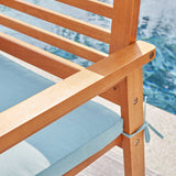 33" Natural Eucalyptus Slat Wood Outdoor Accent Chair with Aqua Cushion