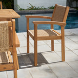 35" Natural Eucalyptus Slat Wood Outdoor Accent Chair with Aqua Cushion