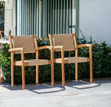 22" Set of Two Natural Wood and Rattan Indoor Outdoor Dining Chairs