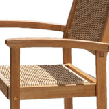 22" Set of Two Natural Wood and Rattan Indoor Outdoor Dining Chairs