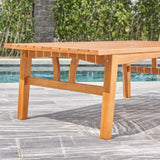 Natural Wood Metal Base Rectangular Coffee Table