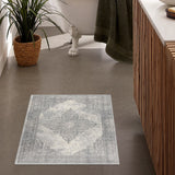 2’ X 4’ Gray Distressed Medallion Area Rug