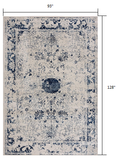 5’ X 8’ Navy Blue Distressed Floral Area Rug