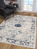 8’ X 11’ Navy Blue Distressed Floral Area Rug