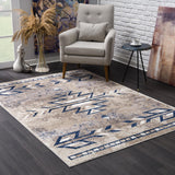 4’ X 6’ Beige And Blue Boho Chic Area Rug