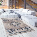 4’ X 6’ Beige And Blue Boho Chic Area Rug