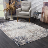 4’ X 6’ Navy And Beige Distressed Vines Area Rug