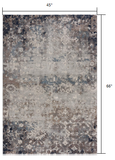 4’ X 6’ Navy And Beige Distressed Vines Area Rug