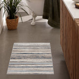 2’ X 3’ Blue And Beige Distressed Stripes Scatter Rug