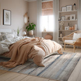 4’ X 6’ Blue And Beige Distressed Stripes Area Rug