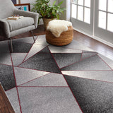 5' X 7' Grey Red Geometric Area Rug