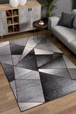 5' X 7' Grey Red Geometric Area Rug
