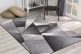 7' X 9' Grey Red Geometric Area Rug