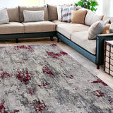 9’ x 13’ Red and Gray Modern Abstract Area Rug