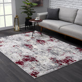 9’ x 13’ Red and Gray Modern Abstract Area Rug