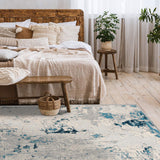 5’ X 8’ Blue And Ivory Abstract Strokes Area Rug