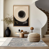 5’ X 8’ Blue Abstract Circular Motifs Area Rug