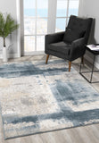 6' X 9' Blue And Ivory Abstract Dhurrie Area Rug