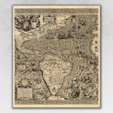 Vintage 1598 Map Of The Americas Unframed Print Wall Art