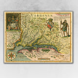 24" X 32" Map Of Virginia C1627 Vintage Poster Wall Art