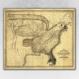 24" X 30" Eagle Map Of America C1833 Vintage Poster Wall Art