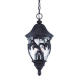 Three Light Matte Black Leaf Detail Hanging Light