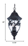 XL Three Light Matte Black Leaf Detail Hanging Light