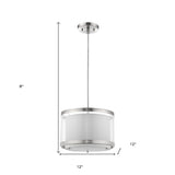 Lux 1-Light Brushed Nickel Pendant With Metal Trimmed Sheer Snow Shantung Two Tier Shade