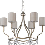 Margaret 6-Light Washed Gold Chandelier With Fabric Shades And Crystal Accents