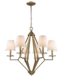 Easton 6-Light Washed Gold Chandelier With Crystal Bobeches And White Fabric Shades