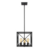 Brooklyn 4-Light Matte Black Pendant With Metal Framework Shade