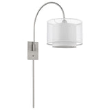 Brella 1-Light Brushed Nickel Swivel Wall Lamp With Sheer Snow Shantung Two Tier Shade