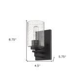 Black Metal and Textured Glass Wall Sconce