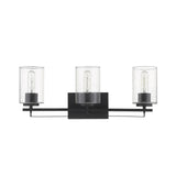 Black Metal and Textured Glass Three Light Wall Sconce