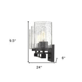 Black Metal and Textured Glass Three Light Wall Sconce