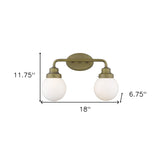 Two Light Gold Wall Sconce with Round Glass Shade