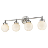 Fairfax 4-Light Satin Nickel Vanity With White Globe Shades