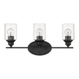 Three Light Matte Black Wall Light with Clear Glass Shade