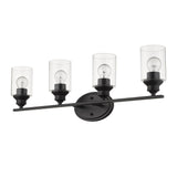 Four Light Matte Black Wall Light with Clear Glass Shade