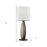 30" Ebony Lacquer Solid Wood Standard Table Lamp With White Shade