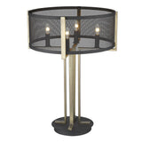 25" Black Metal Four Light Column Table Lamp With Black Drum Shade