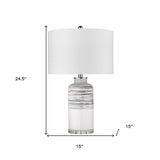 27" Clear Ceramic Table Lamp With White Empire Shade