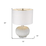 25" Clear Ceramic Column Table Lamp With White Drum Shade