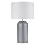 30" Gray Glass Column Table Lamp With White Drum Shade