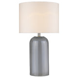 30" Gray Glass Column Table Lamp With White Drum Shade