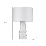 30" Gray Glass Column Table Lamp With White Drum Shade