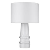 29" White Glass Column Table Lamp With White Drum Shade