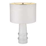 29" White Glass Column Table Lamp With White Drum Shade